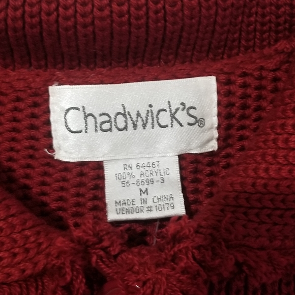 Chadwicks Acrylic Fringe Womens Knit Med Button Front  Cardigan Sweater Deep Red - Picture 3 of 9